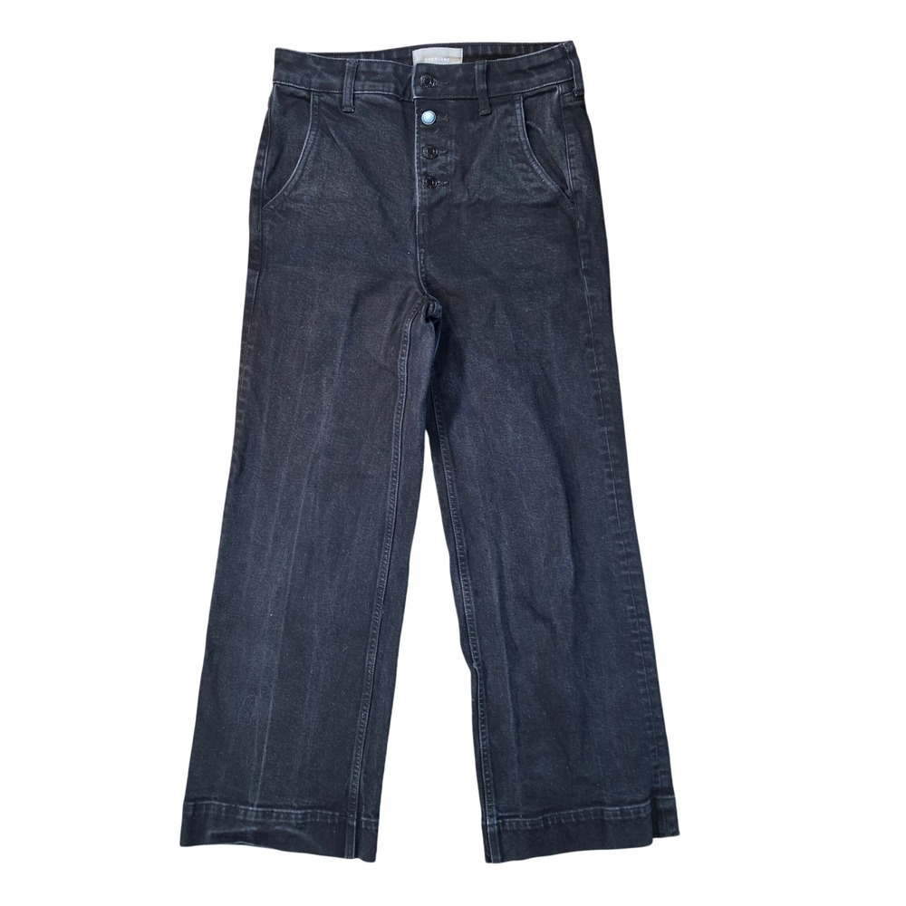 Everlane The‎ Wide Leg Jean Black High Rise Button Fly Stretch Denim Size 27 Reg